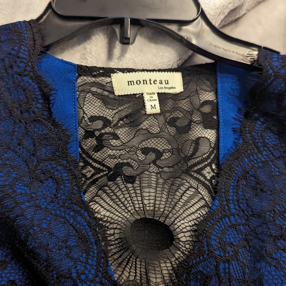 Monteau Black and Blue Lace Dress M